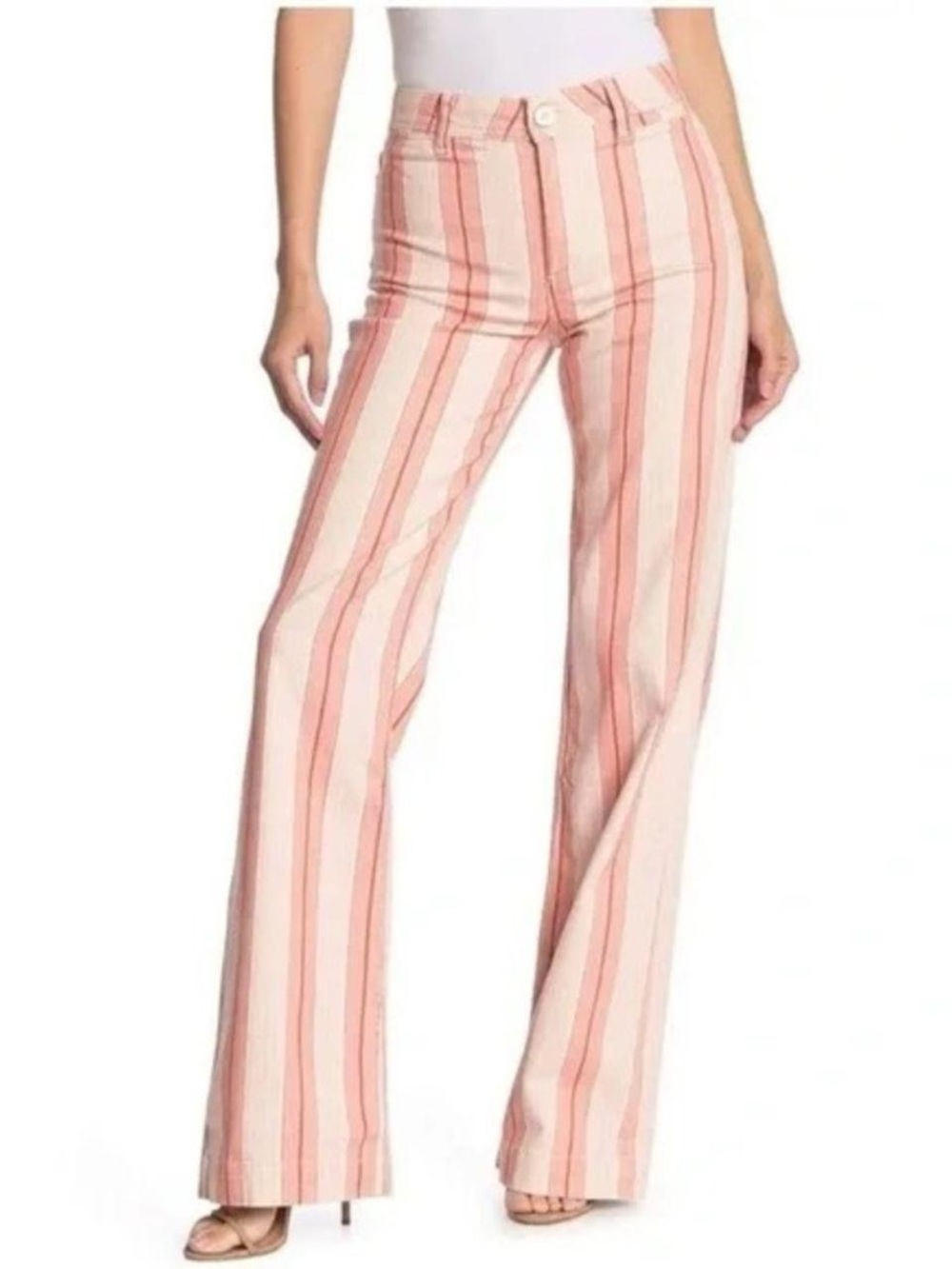 PAIGE Orange and Cream Striped Flare Jeans - Size 30